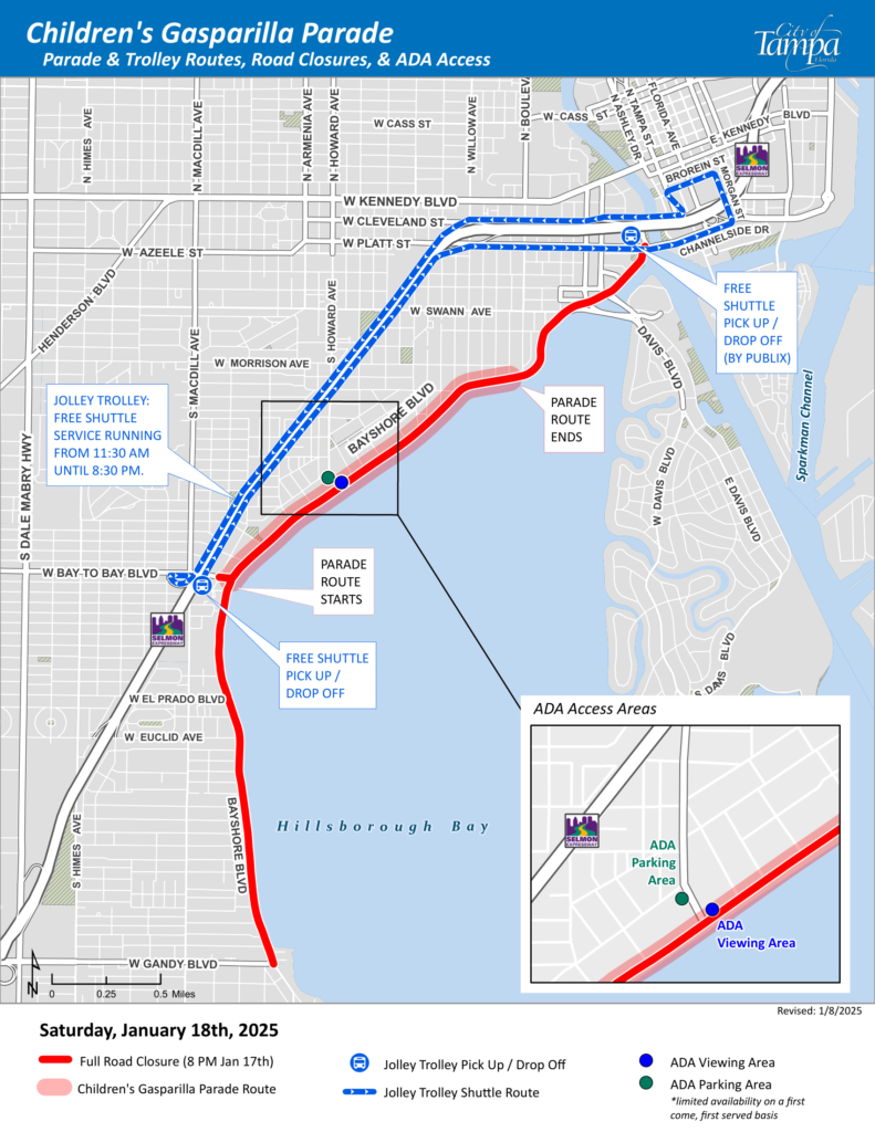 Children's Gasparilla Parade Parade Trolley Routes Road Closures Ada Access 1